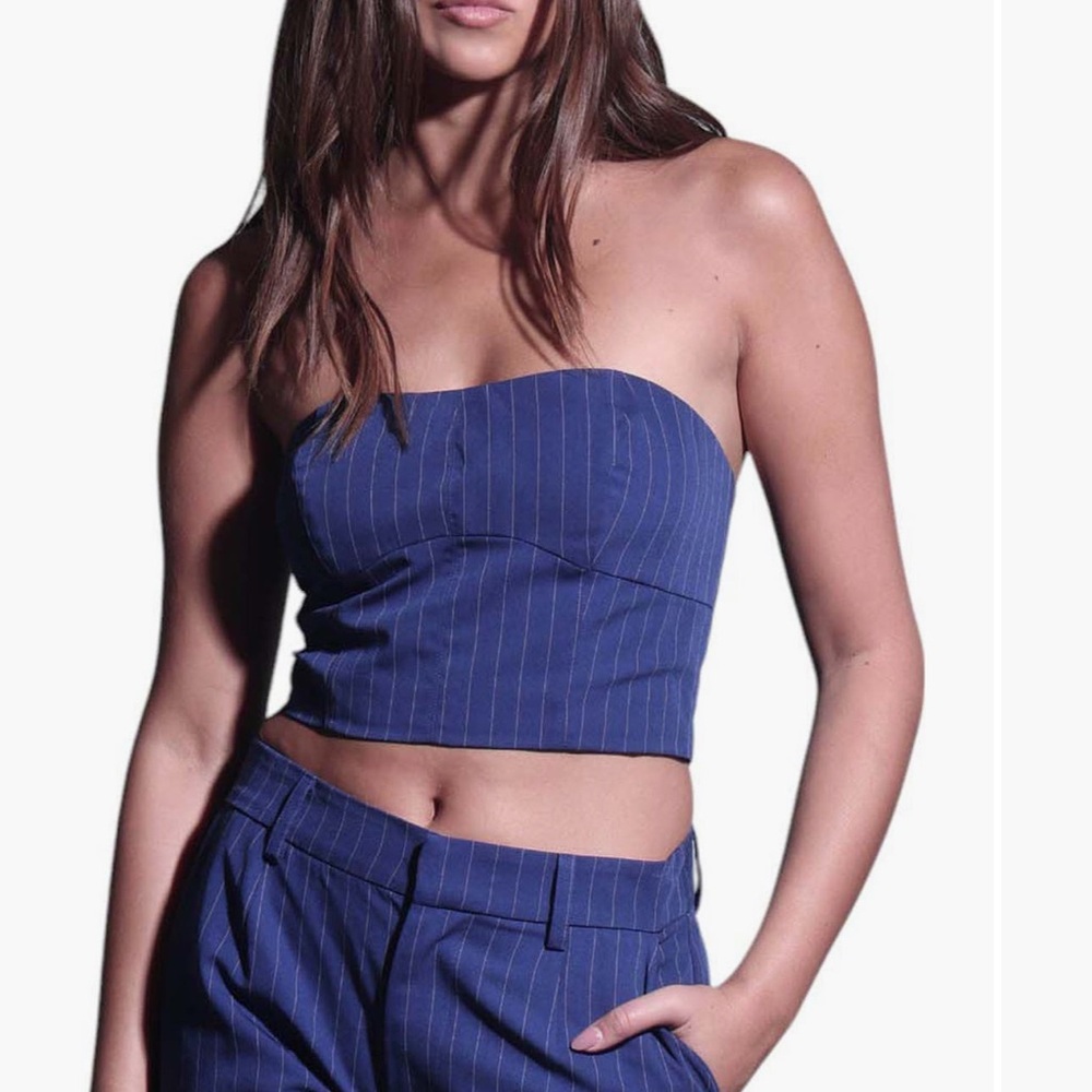 Walter Baker Blue Pinstripe Crop Top